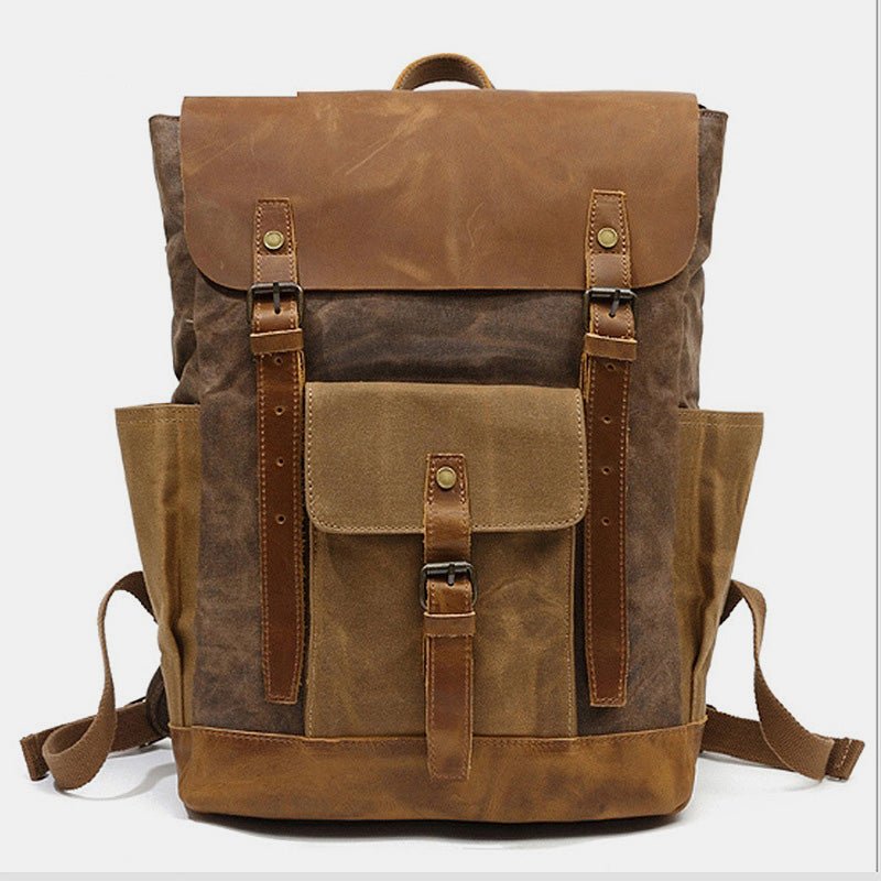 Vintage Canvas Backpack with Genuine Leather Accents – Casual Laptop Travel Rucksack for Men & Women - VOTVO