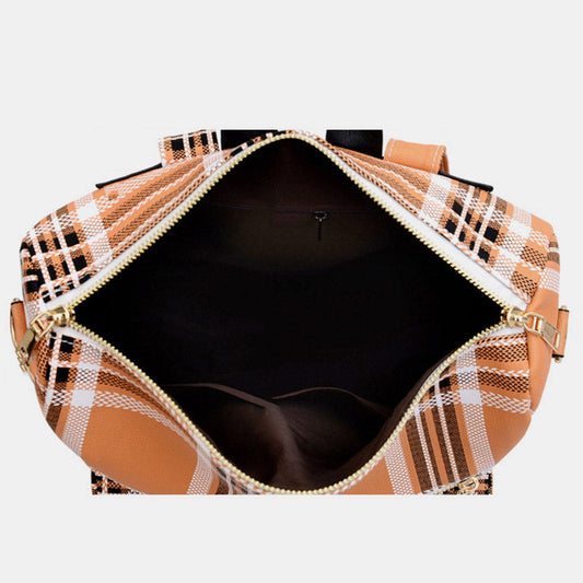 Women’s Plaid Leather Backpack – Multifunctional Daypack with Shoulder Strap