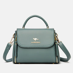 Medium Double Compartment Leather Satchel Handbag with Crossbody Strap – Stylish Top Handle Purse for Women