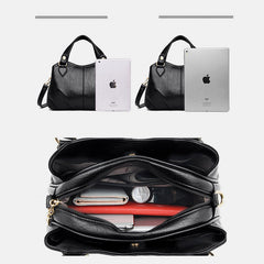 Women's Triple Compartment Satchel Leather Top-Handle Purse – Crossbody Handbag with Adjustable Strap