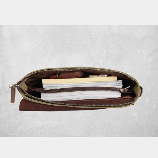 Messenger Bag for Men – Canvas Vintage Crossbody Handbag with Crazy Horse Leather, Casual Business Document Bag - VOTVO