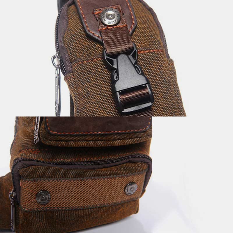 Vintage Canvas Sling Bag for Men - Black & Saddle Brown Crossbody Business Bag - VOTVO