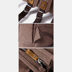 Unisex Canvas & Leather Hiking Travel Backpack – Durable Rucksack School Bag Daypack