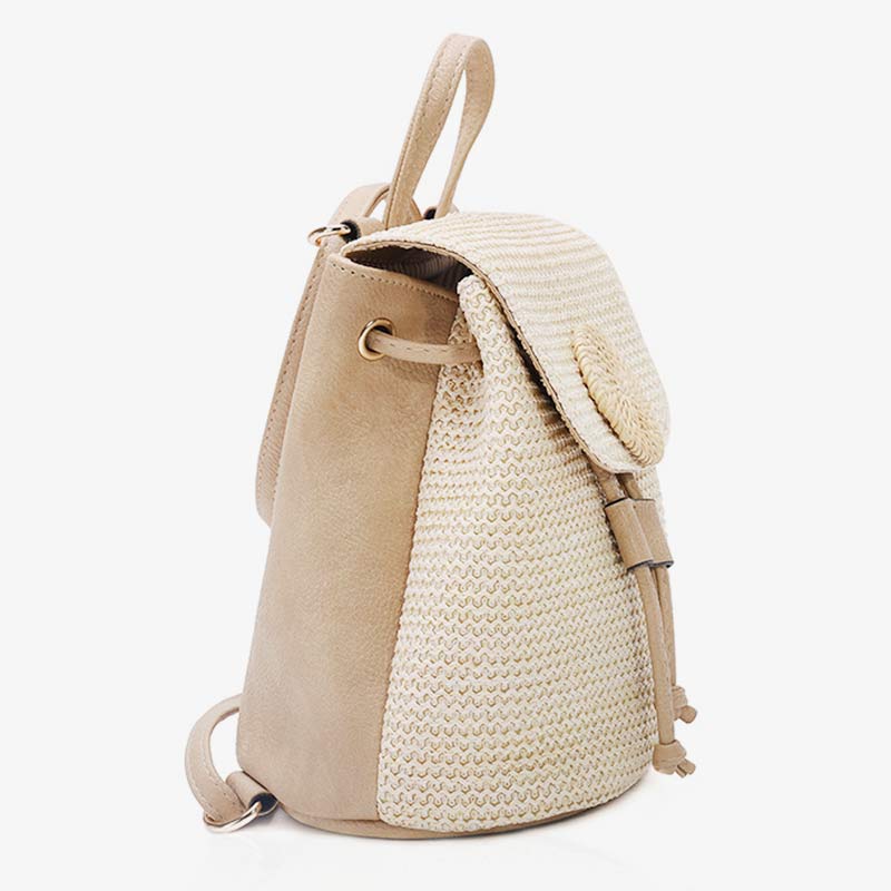 Women’s Straw Backpack – Summer Beach Woven Drawstring Handbag - VOTVO