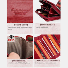 Genuine Leather RFID Trifold Anti-theft Retro Wallet for Women