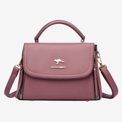 Medium Double Compartment Leather Satchel Handbag with Crossbody Strap – Stylish Top Handle Purse for Women