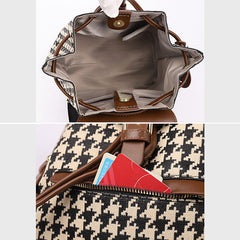 Women's Mini Backpack Purse with Houndstooth Print – Flap Daypack Leather Shoulder Bag