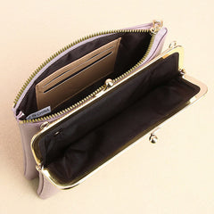 Women’s Leather Crossbody Handbag – Double Compartment Kiss Lock Shoulder Bag