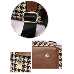 Women's Mini Backpack Purse with Houndstooth Print – Flap Daypack Leather Shoulder Bag