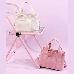 Solid Color Small Tote Triple Compartment Large Crossbody Canvas Purse - VOTVO