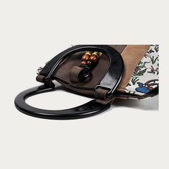 Top-Handle Bag for Women - Ethnic Style Printed Canvas Handbag