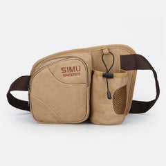 Small Waist Bag for Men – Outdoor Riding Canvas Sports Bag with Bottle Pocket