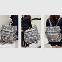 Women’s Plaid Leather Backpack – Multifunctional Daypack with Shoulder Strap