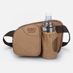 Small Waist Bag for Men – Outdoor Riding Canvas Sports Bag with Bottle Pocket