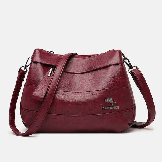 Triple Compartment Leather Handbag for Women Small Casual Crossbody Shoulder Bag