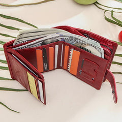 Genuine Leather RFID Trifold Anti-theft Retro Wallet for Women