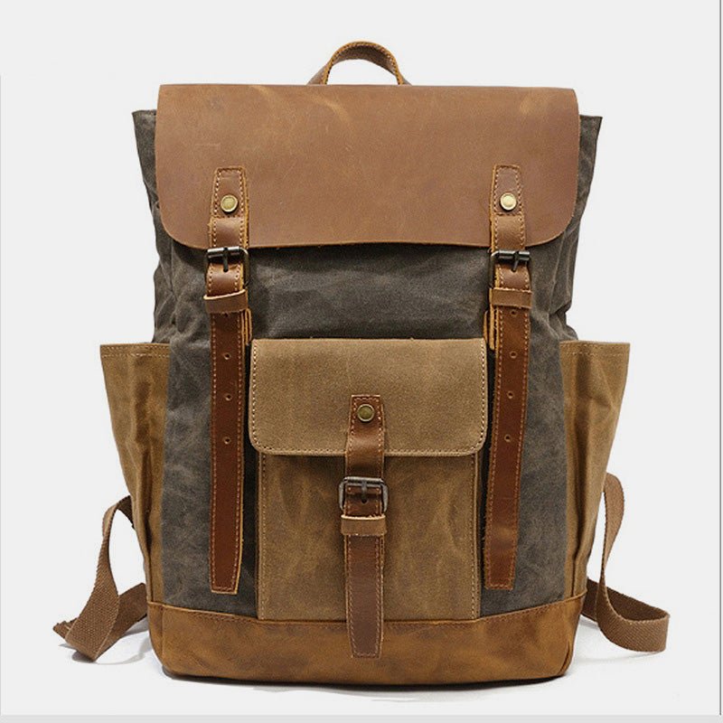Vintage Canvas Backpack with Genuine Leather Accents – Casual Laptop Travel Rucksack for Men & Women - VOTVO