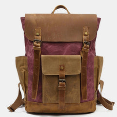 Vintage Canvas Backpack with Genuine Leather Accents – Casual Laptop Travel Rucksack for Men & Women - VOTVO