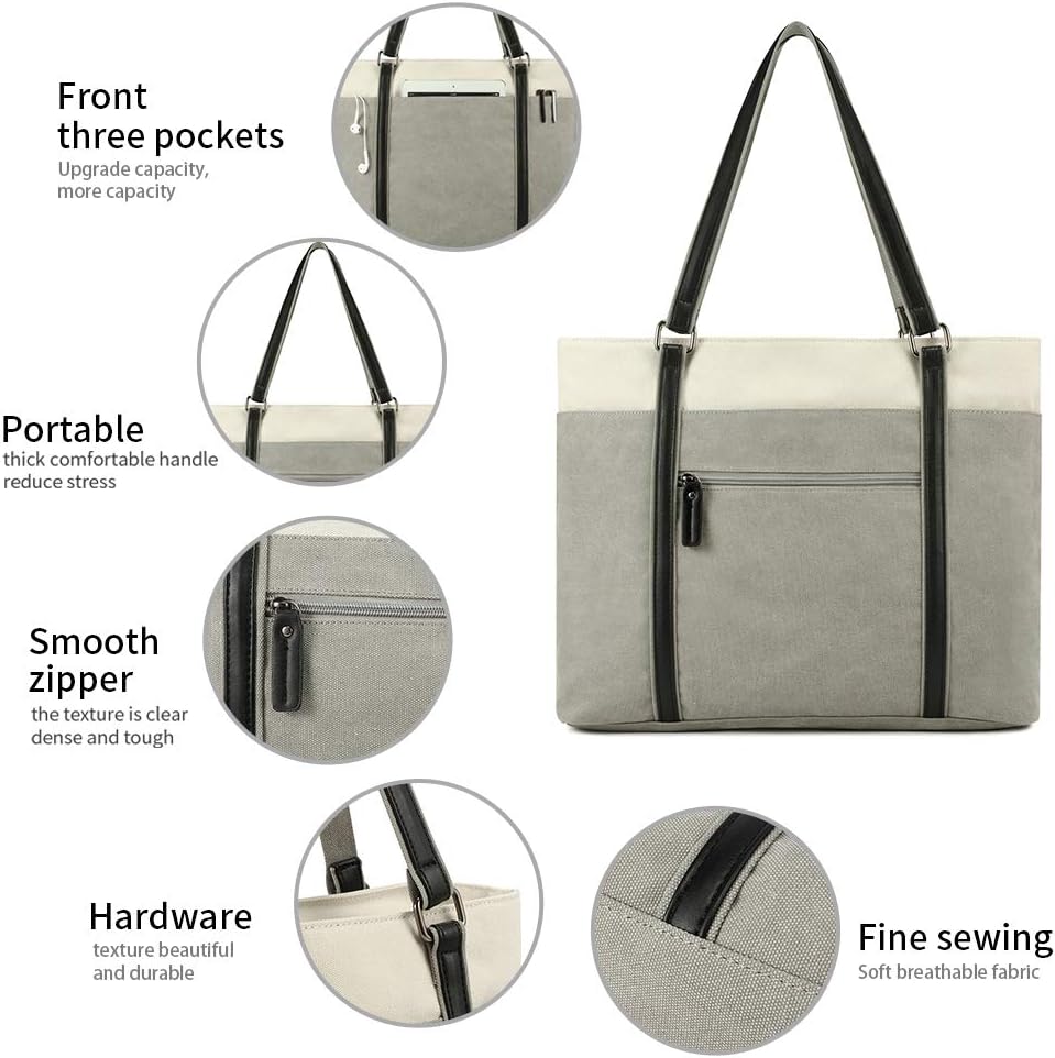 Women Laptop Tote Bag for Work – Lightweight Splice Canvas 15.6 Inch Handbag Purse - VOTVO