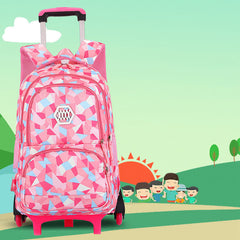 Rolling Wheels School Bag for Girls – Colorful Printing Backpack with Adjustable Straps & Two-Wheel Design