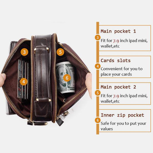 Lässige Vintage-Umhängetasche aus echtem Leder für Herren – Verstellbarer Riemen und mehrere Taschen