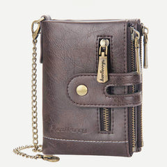 Trifold Leather Wallet for Men with Coin Purse, Snap Zip Closure & Chain – PU Leather, 12 Card Slots