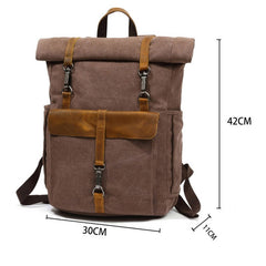 Unisex Canvas & Leather Hiking Travel Backpack – Durable Rucksack School Bag Daypack