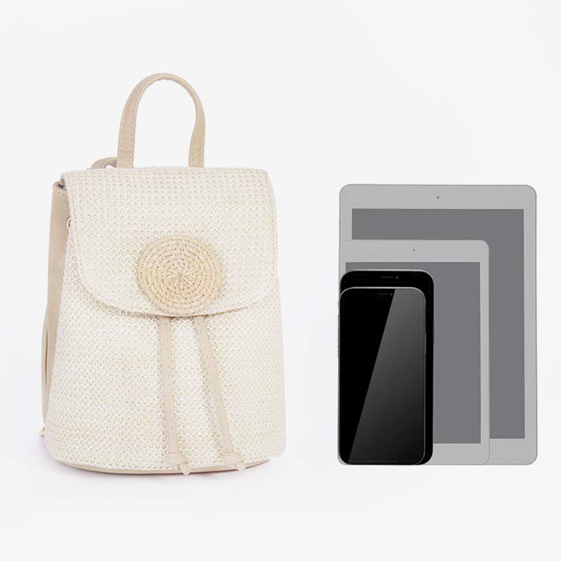Women’s Straw Backpack – Summer Beach Woven Drawstring Handbag - VOTVO