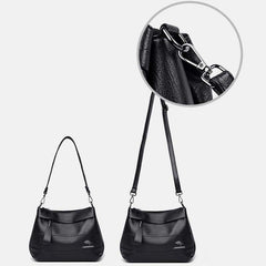 Lederhandtasche mit drei Fächern für Damen, klein, lässig, Umhängetasche