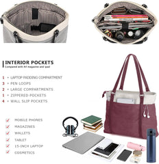 Women Laptop Tote Bag for Work – Lightweight Splice Canvas 15.6 Inch Handbag Purse - VOTVO