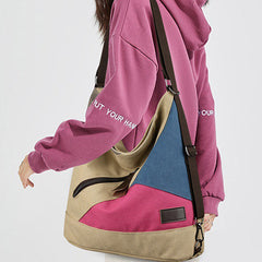 Women's Color Block Canvas Backpack – Tote Shoulder Hobo Bag Rucksack
