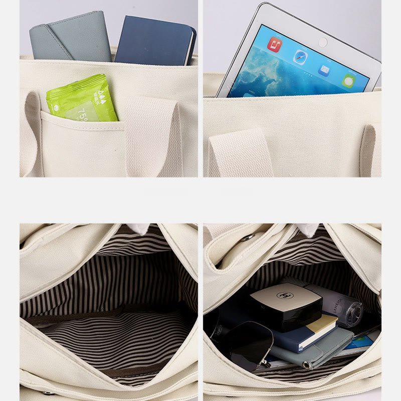 Solid Color Small Tote Triple Compartment Large Crossbody Canvas Purse - VOTVO