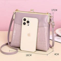 Women’s Leather Crossbody Handbag – Double Compartment Kiss Lock Shoulder Bag