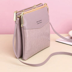 Women’s Leather Crossbody Handbag – Double Compartment Kiss Lock Shoulder Bag