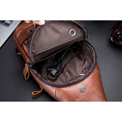 USB Charging Real Leather Sling Bag for Men – Crossbody Shoulder Bag with Adjustable Straps