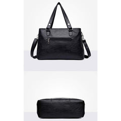 Triple Compartment Women’s Leather Tote Shoulder Handbag with Crossbody Strap