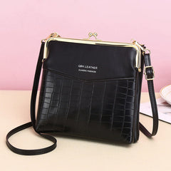 Women’s Leather Crossbody Handbag – Double Compartment Kiss Lock Shoulder Bag