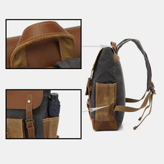Vintage Canvas Backpack with Genuine Leather Accents – Casual Laptop Travel Rucksack for Men & Women - VOTVO