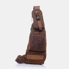 Vintage Canvas Sling Bag for Men - Black & Saddle Brown Crossbody Business Bag - VOTVO