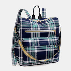 Women’s Plaid Leather Backpack – Multifunctional Daypack with Shoulder Strap