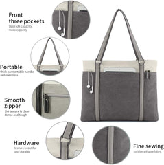 Women Laptop Tote Bag for Work – Lightweight Splice Canvas 15.6 Inch Handbag Purse