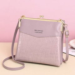 Women’s Leather Crossbody Handbag – Double Compartment Kiss Lock Shoulder Bag