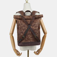 Unisxe Leather Canvas Waxed Backpack Travel Rucksack Waterproof Laptop Bag - VOTVO