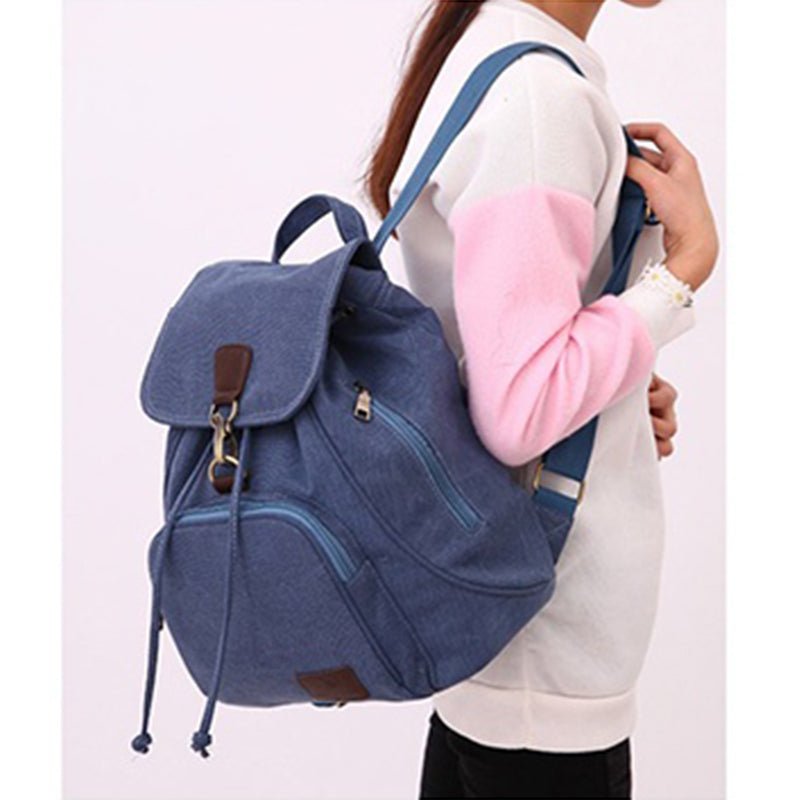 Vintage Canvas Backpack for Women & Girls – Drawstring Rucksack for School & Travel - VOTVO