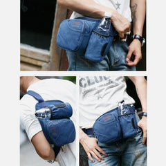 Small Waist Bag for Men – Outdoor Riding Canvas Sports Bag with Bottle Pocket