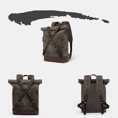 Unisxe Leather Canvas Waxed Backpack Travel Rucksack Waterproof Laptop Bag - VOTVO