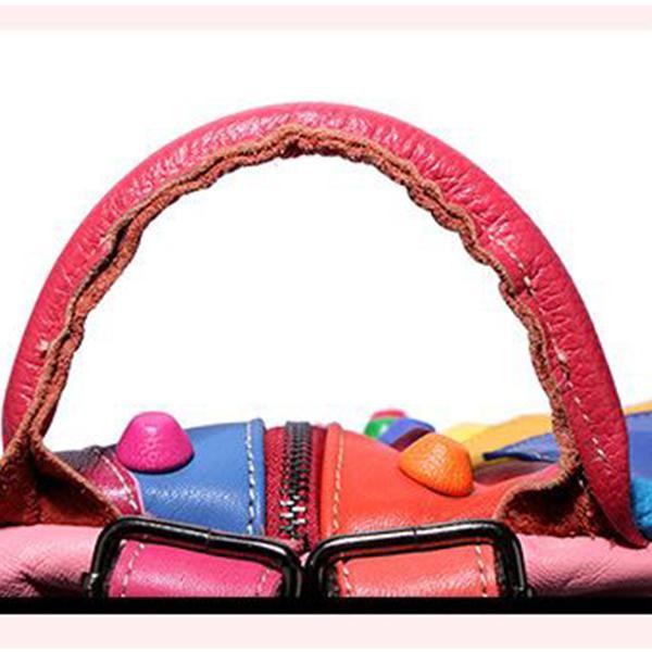 Women's Genuine Leather Splice Rivet Backpack - Stylish & Durable Shoulder Bag for School, Travel, & Daily Use - VOTVO