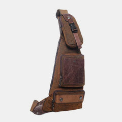 Vintage Canvas Sling Bag for Men - Black & Saddle Brown Crossbody Business Bag - VOTVO
