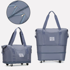 Tote Bag for Travel with Pull Rod & Oblique Folding Storage – Large Capacity Nylon Travel Sleeve