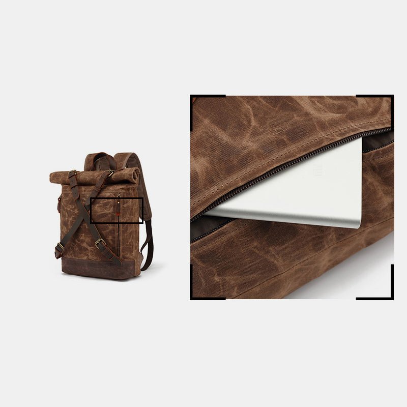 Unisxe Leather Canvas Waxed Backpack Travel Rucksack Waterproof Laptop Bag - VOTVO